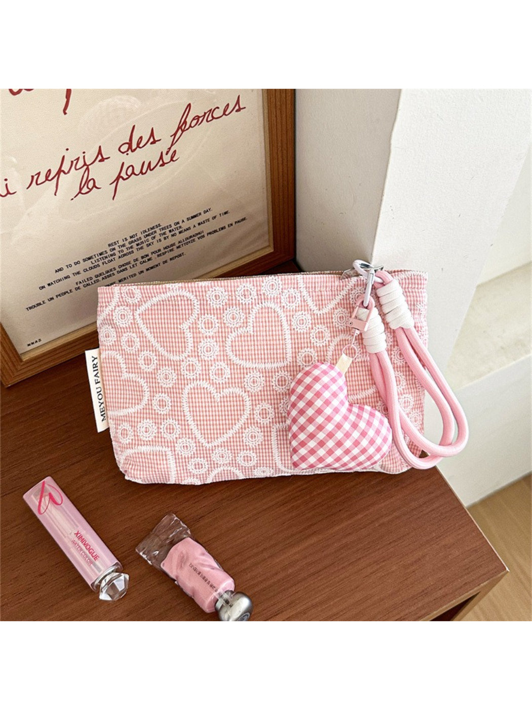 Cosbai Heart Embroidered Makeup Pouch product image