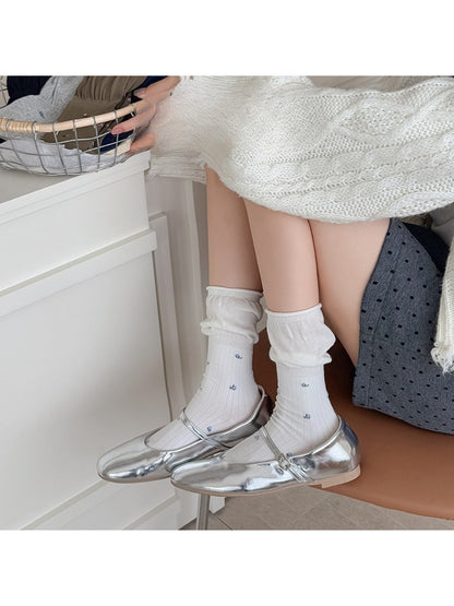 Rufia - Embroidered Ruffle Edge Crew Socks