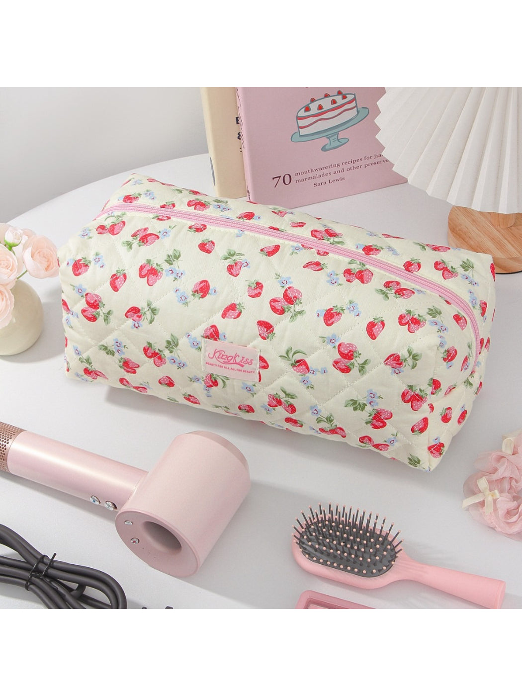 Cosbai - Quilted Strawberry Travel Pouch