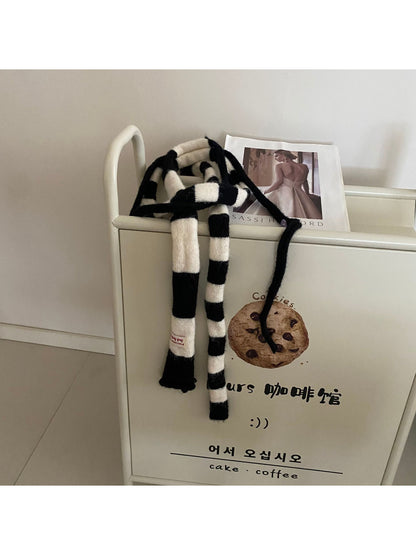 Scarvii - Bold Stripe Rolled Edge Skinny Knit Scarf