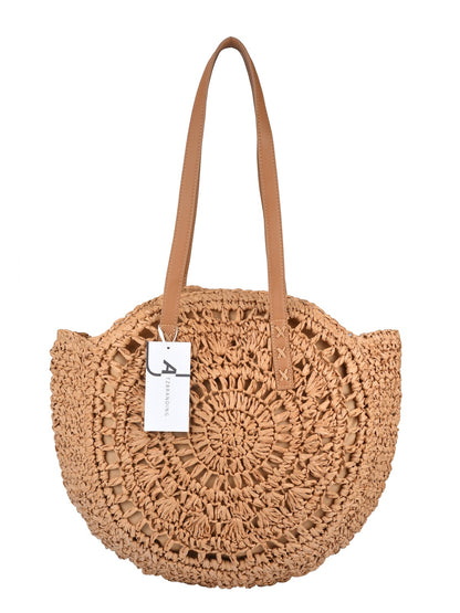 Cosbai - Round Hollow Woven Bag