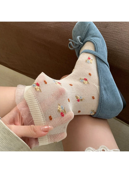 Rufia - Sweet Floral Mesh Crew Socks