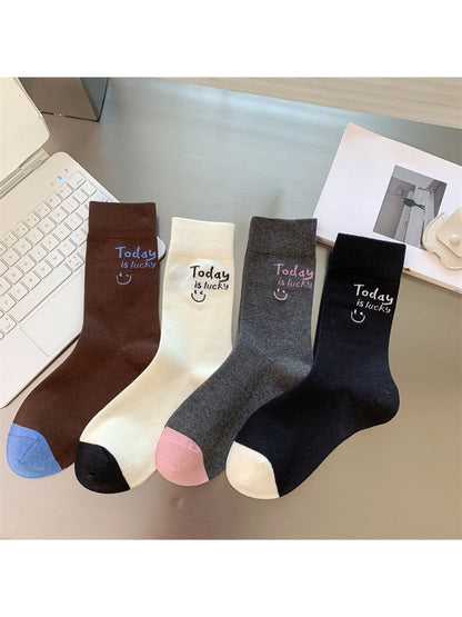 Rufia - Smiley Face Letter Print Everyday Crew Socks