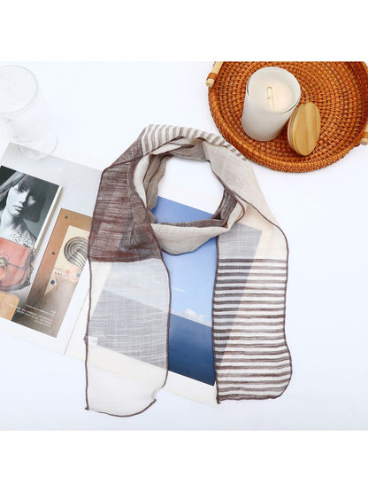 Scarvii - Striped Color Block Narrow Long Scarf