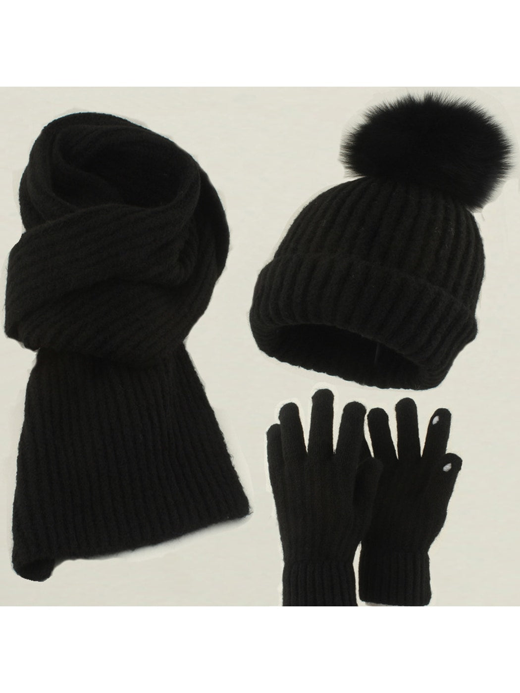 Haila - Round Crown Beanie, Scarf & Glove Set