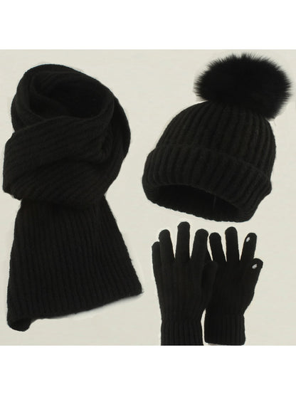Haila - Round Crown Beanie, Scarf & Glove Set
