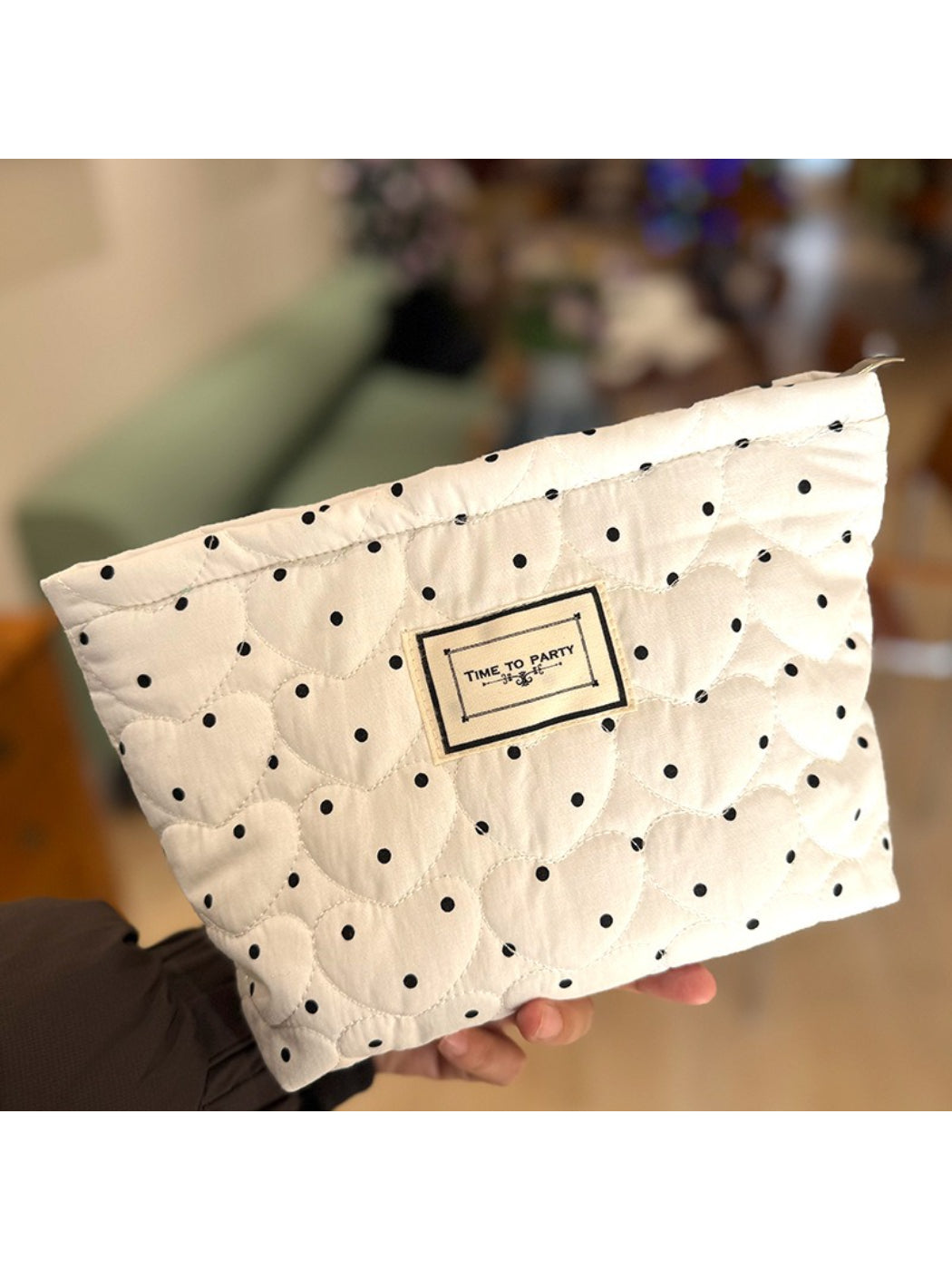 Cosbai - Quilted Heart Pattern Cosmetic Pouch