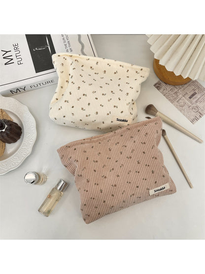 Cosbai - Corduroy Floral Travel Makeup Bag