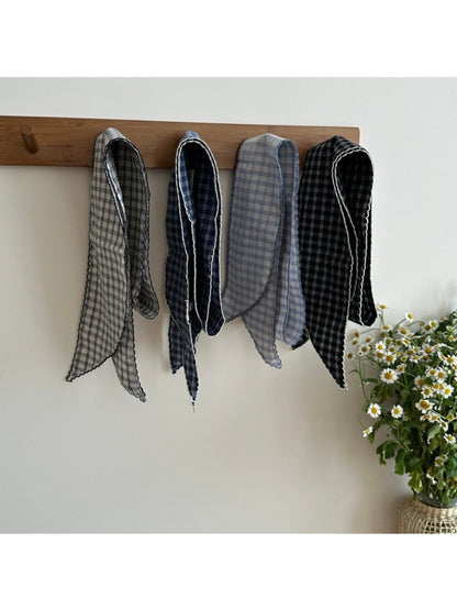 Scarvii - Retro Plaid Long Scalloped Edge Scarf
