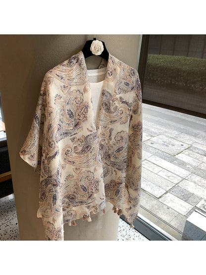 Scarvii - Paisley Print Tassel Trim Shawl Scarf