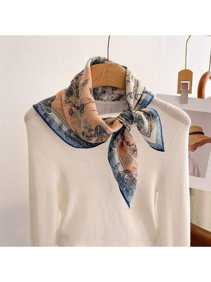 Scarvii - Dramatic Colorblock Floral Print Square Scarf
