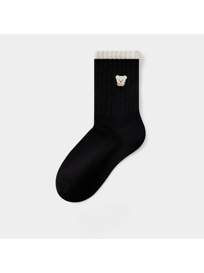 Rufia - Embroidered Bear Ribbed Crew Socks