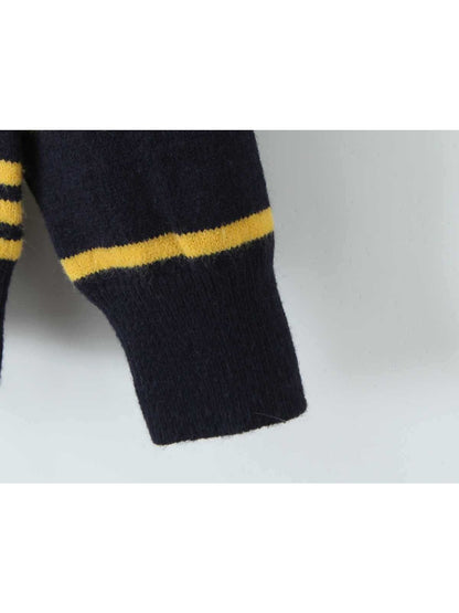 Crosa - Women S Fall Striped Turn Collar Knit Sweater
