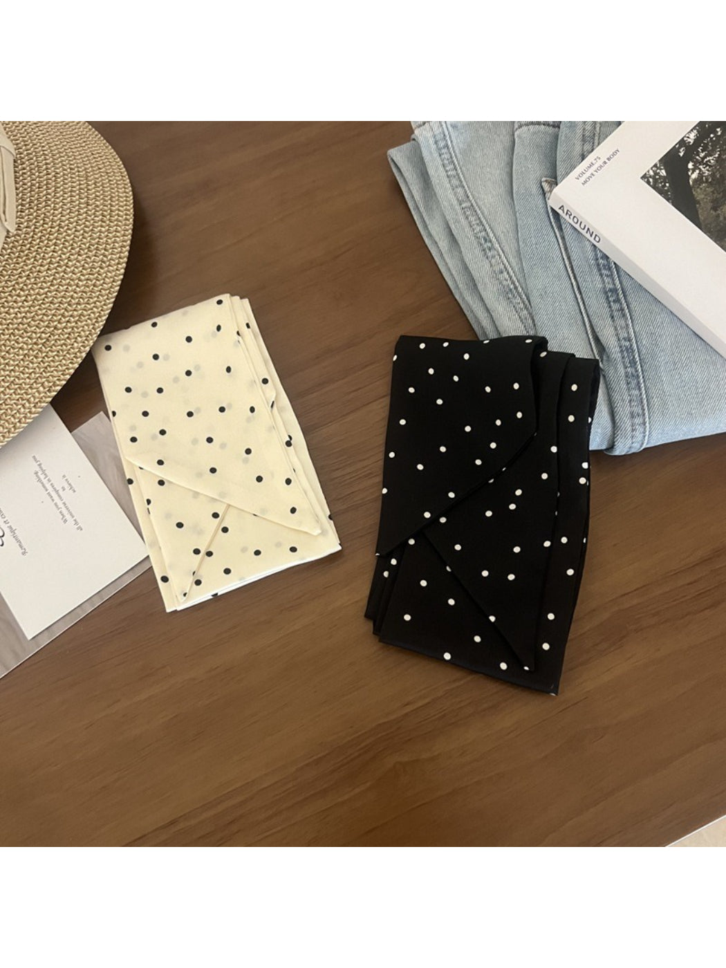 Scarvii Vintage Style Polka Dot Skinny Scarf