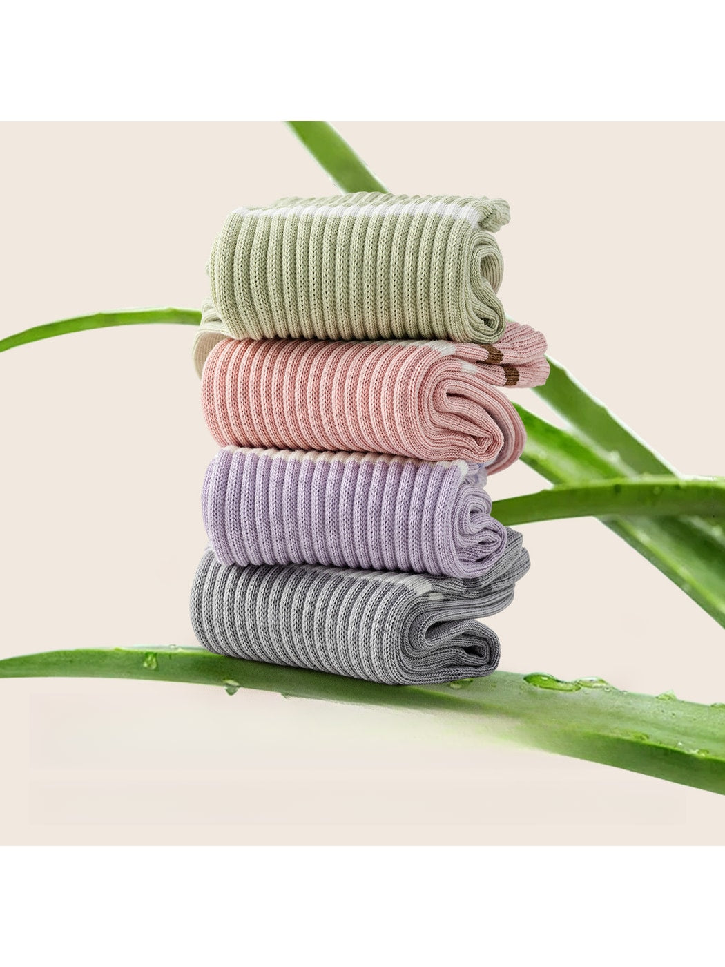Rufia - Minimalist Ribbed Striped Cuffs Crew Socks