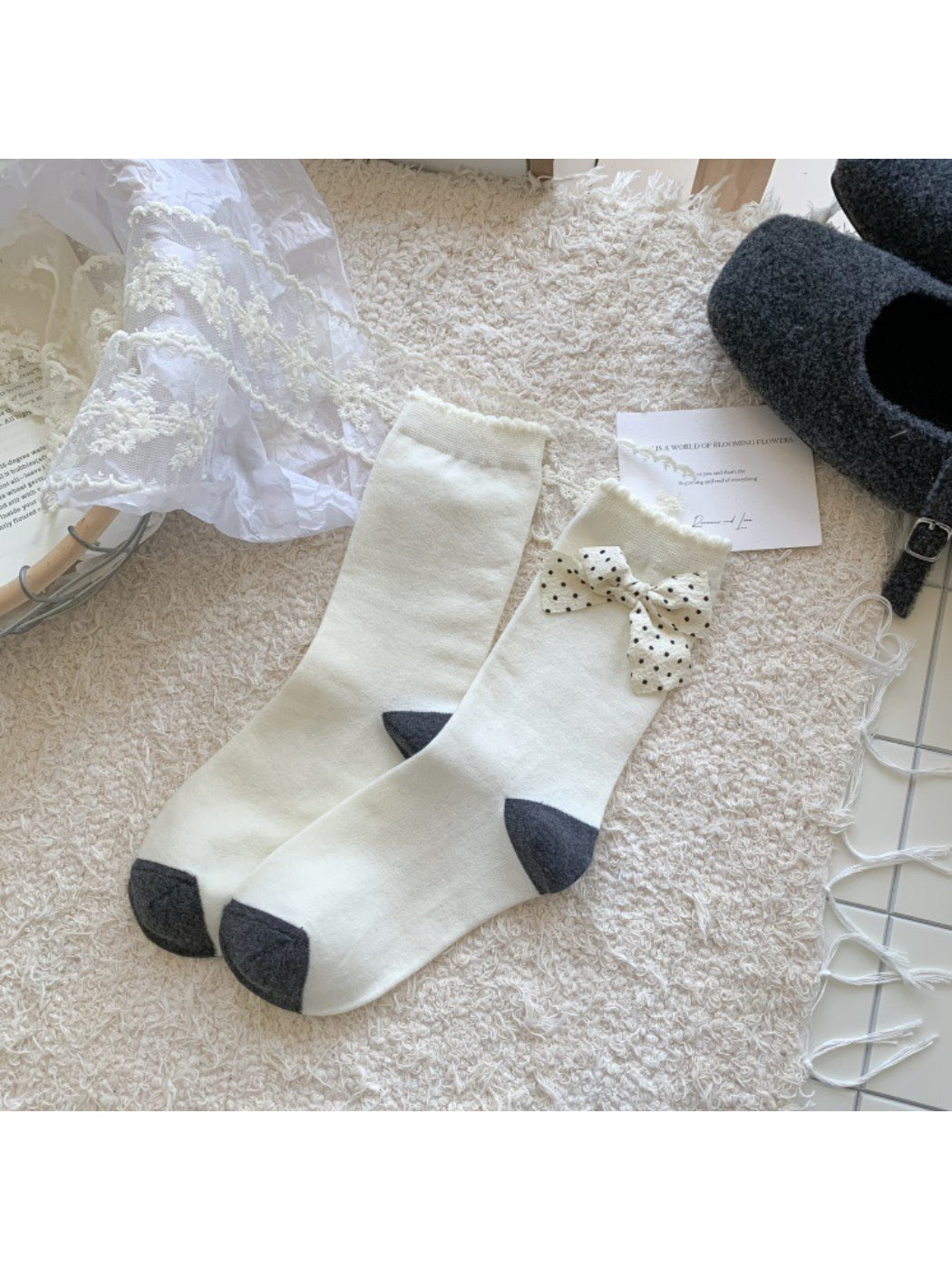 Rufia - Minimal Bow Accent Ribbed Crew Socks product image 5