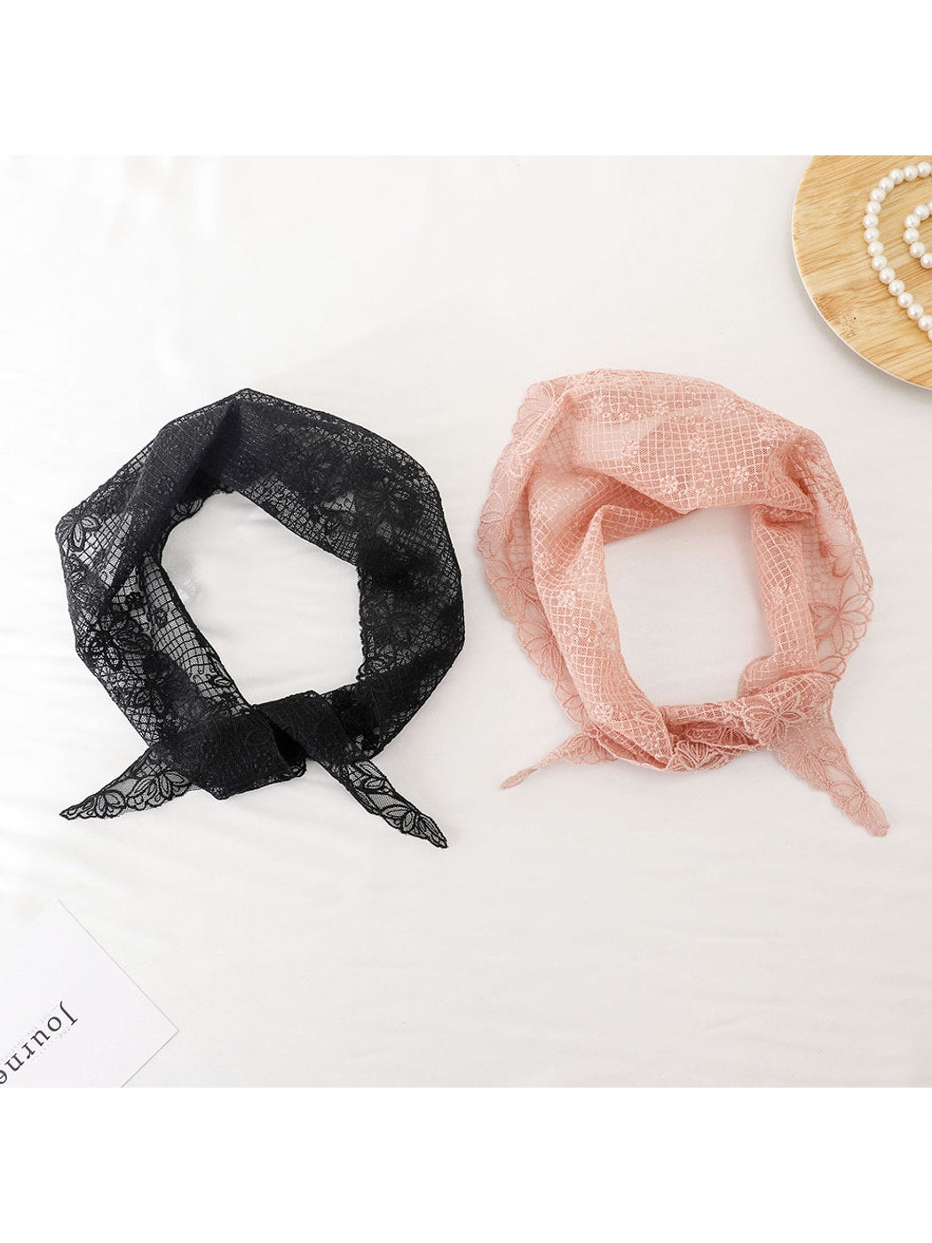 Scarvii - Sheer Grid Floral Lace Triangle Bandana