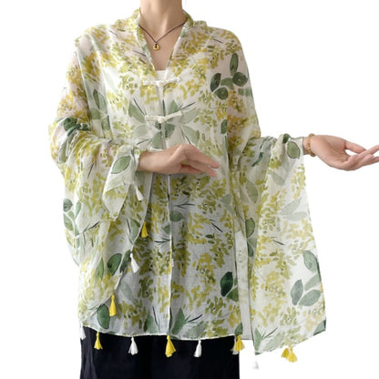 Scarvii - Boho Summer Shawl Scarf With Fringed & Button
