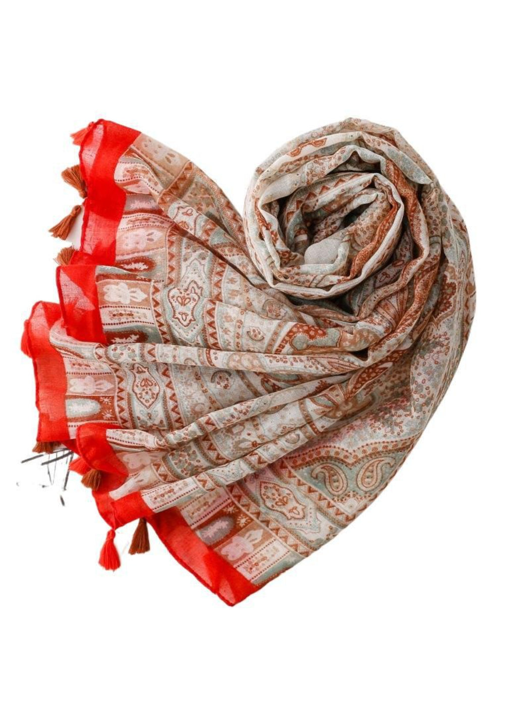 Boho scarf folded to highlight fabric texture and paisley print