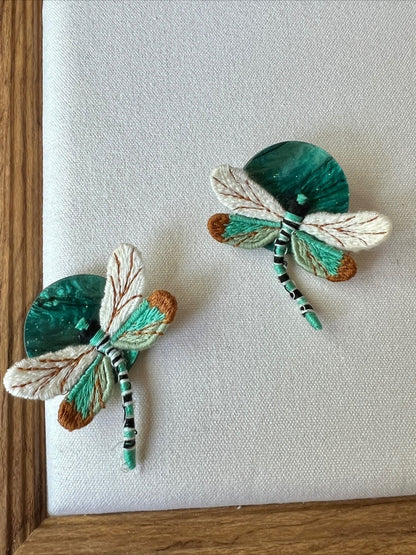 Earwish - Vintage Green Earrings with Dragonfly Shaped