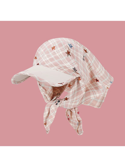 Haila - Plaid Star Pattern Curved Brim Headscarf Cap