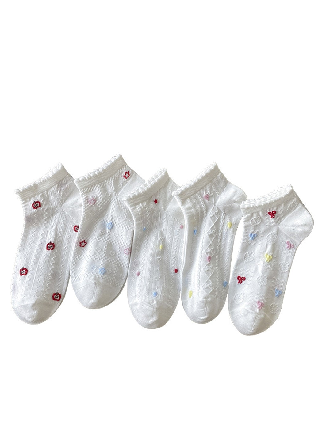 Rufia - Scalloped Cuff Patterned Casual Ankle Socks