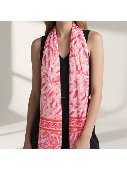Scarvii - Layered Leaf Print Wrap Style Long Scarf
