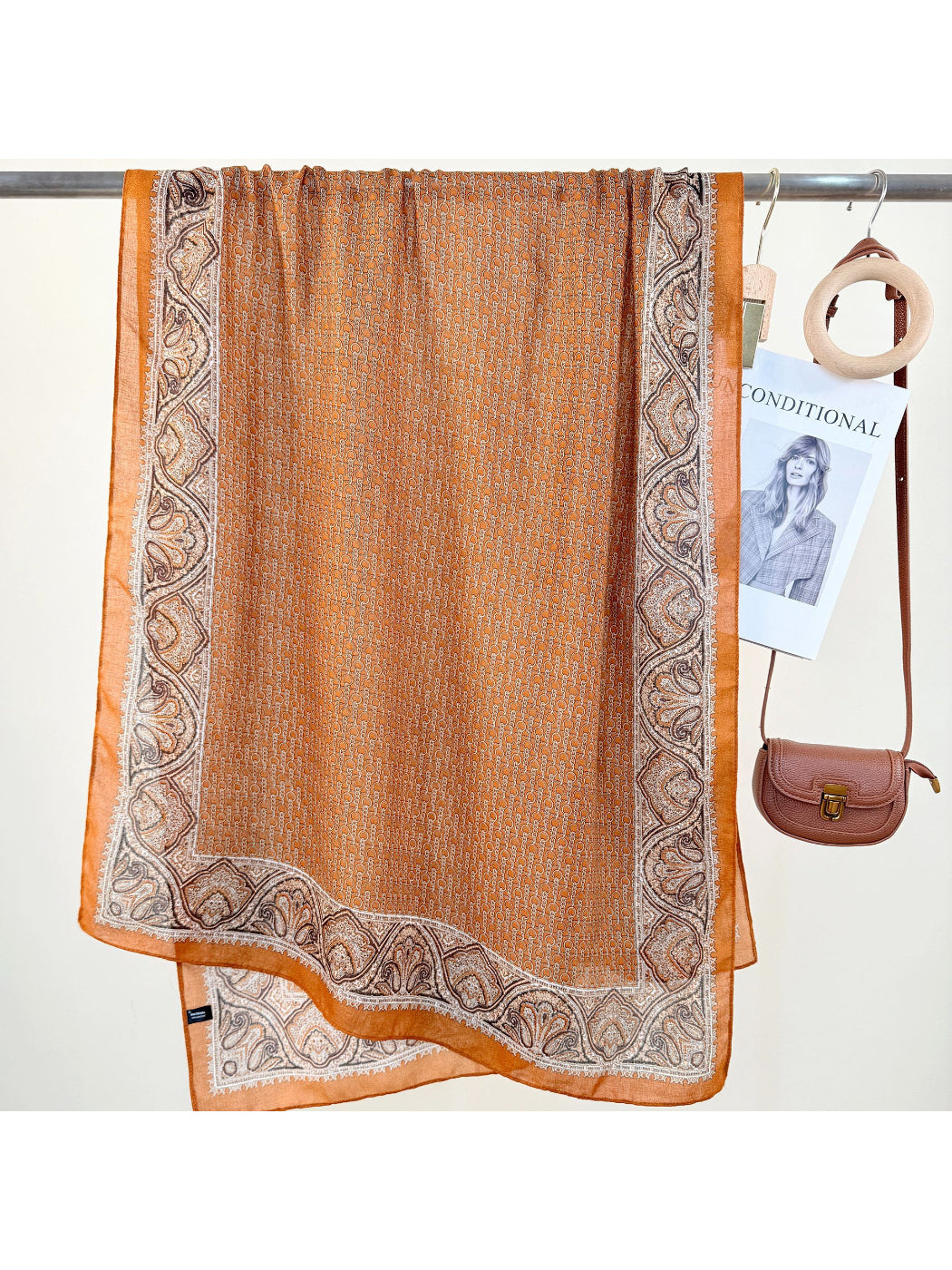 Scarvii - Paisley Border Print Lightweight Scarf