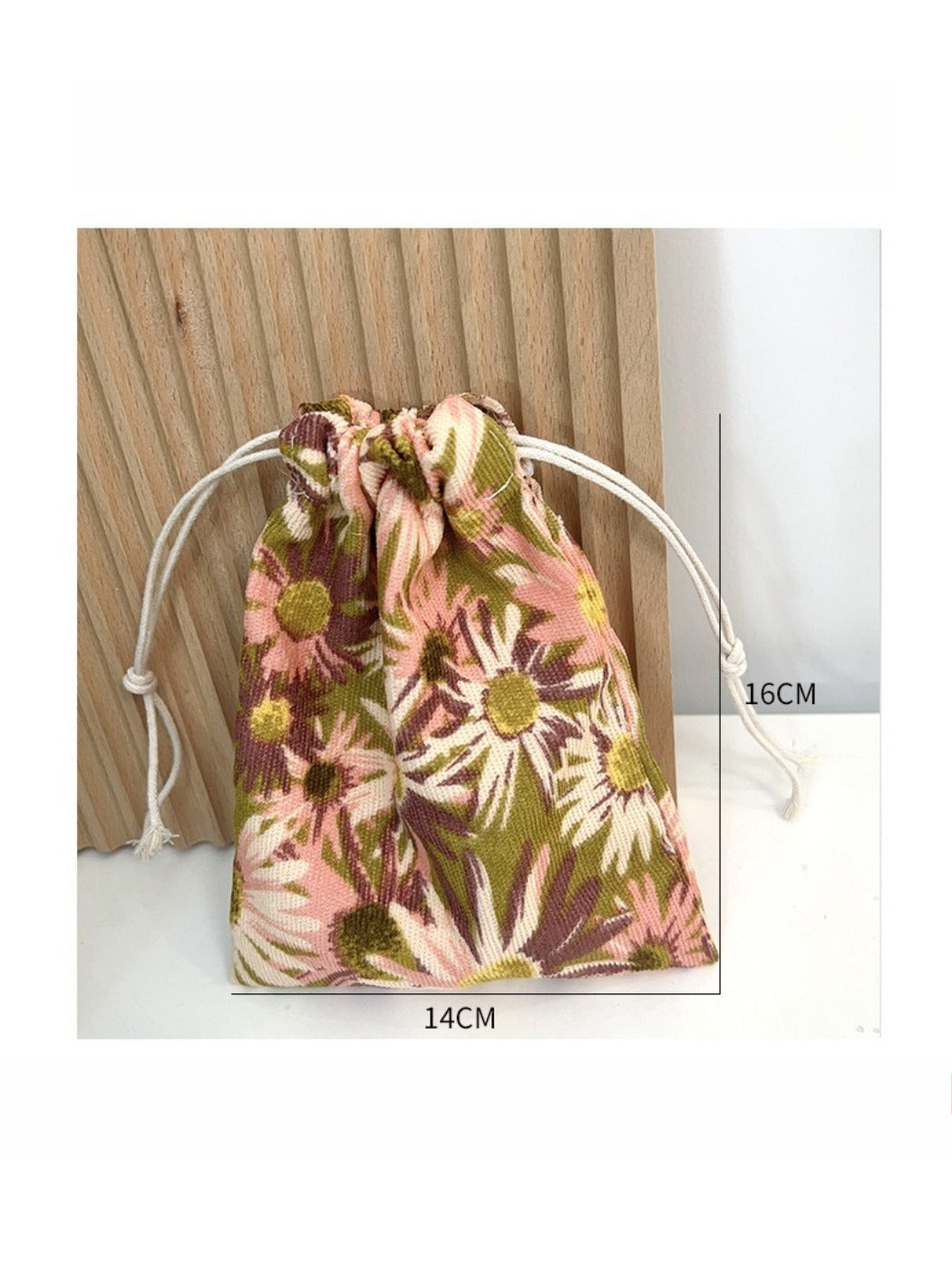 Cosbai mini floral drawstring pouch with bright flower pattern and drawstring top