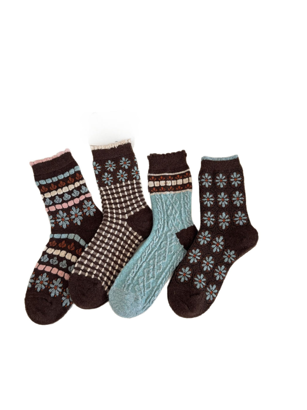 Rufia - Floral and Geometric Knit Crew Socks