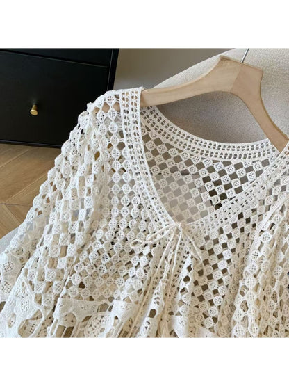 Crosa - V Neck Hollow Out Knit Pullover