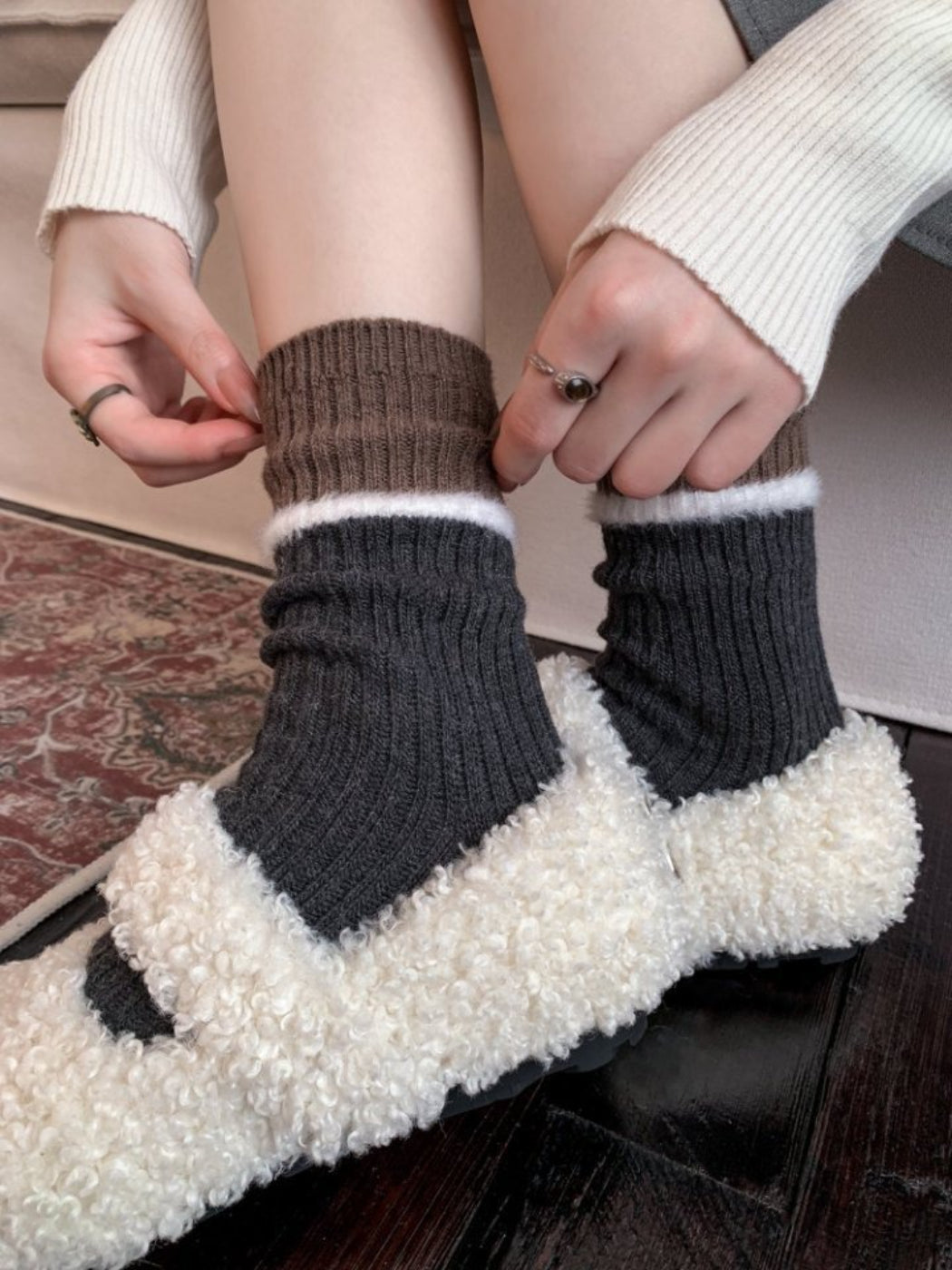 Rufia - Stacked Contrast Stripe Ribbed Crew Socks