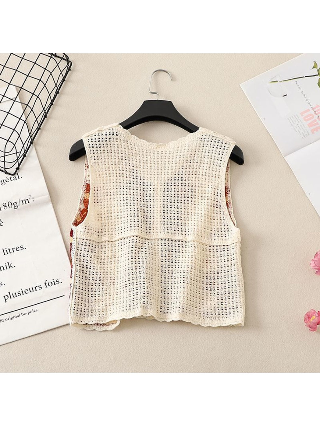 Crosa - Floral Hollow Out Button Front Vest