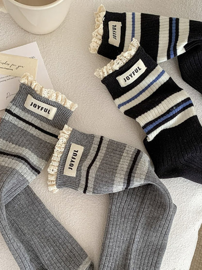 Rufia - Stripe Lace Trim Mid-Calf Capsule Socks