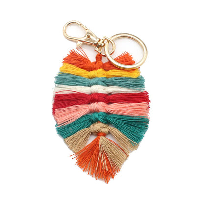 Koco Handwoven Leaf Tassel Keychain showing tassel detail
