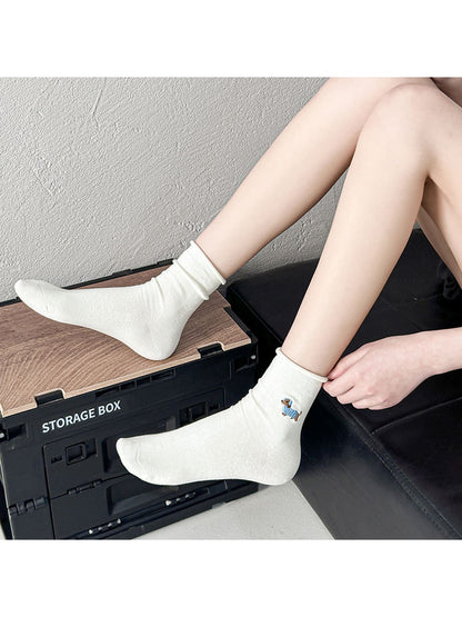 Rufia - Cute Animal Motif Rolled Cuff Crew Socks