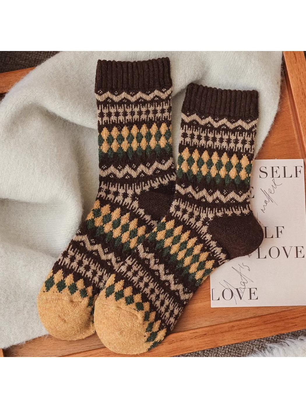 Rufia - Geometric Pattern Knit Crew Socks