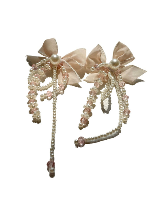 Earwish - Bow Tassel Chiffon Earrings