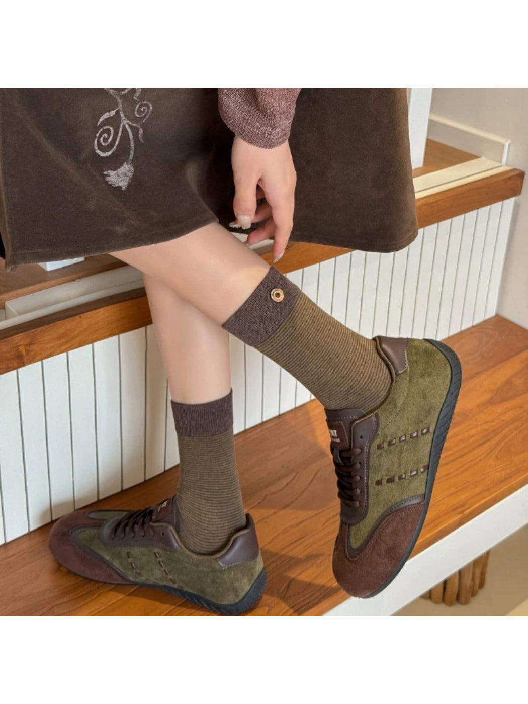 Rufia - Patterned Ribbed Cuff Crew Socks