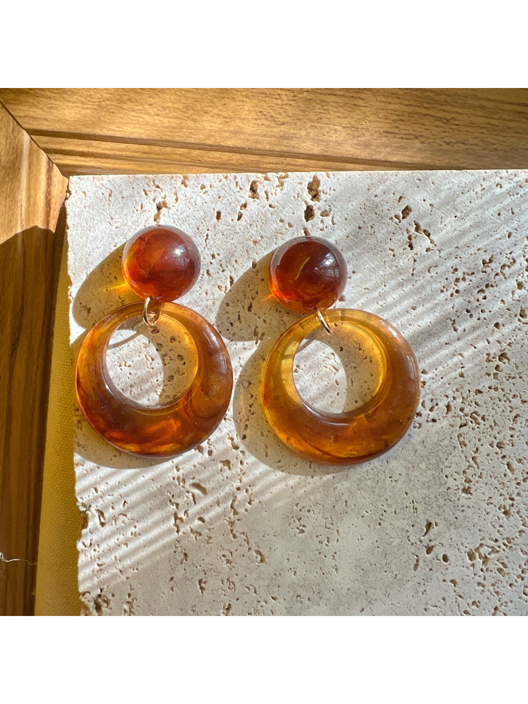 Earwish - Retro Amber Circle Drop Earrings