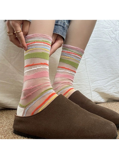 Rufia - Transparent Sweet Striped Crew Socks