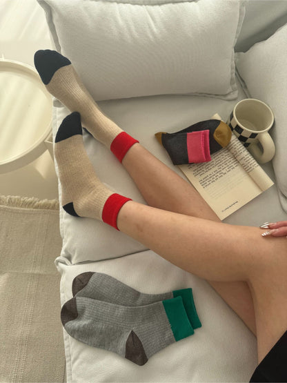 Rufia - Two Tone Ribbed Colorblock Crew Socks