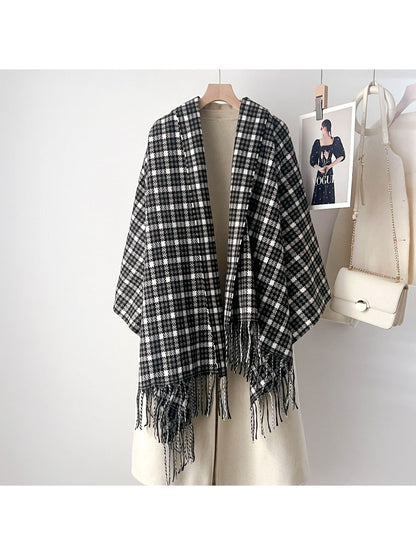 Scarvii - Retro Micro Plaid Fringe Winter Scarf