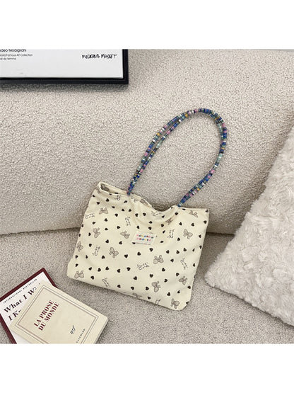 Cosbai - Beaded Strap Corduroy Tote