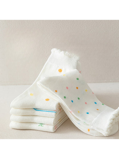 Rufia - Cute Pastel Print Scalloped Crew Socks