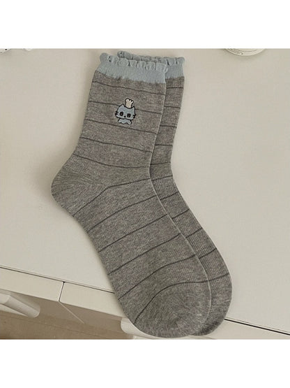 Rufia - Simple Bear Motif Crew Socks