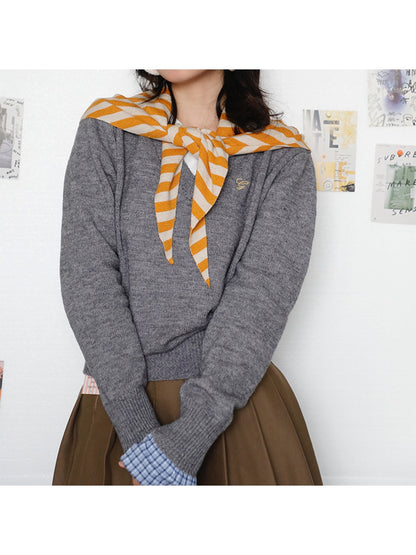 Scarvii - Retro Striped Knit Triangle Scarf