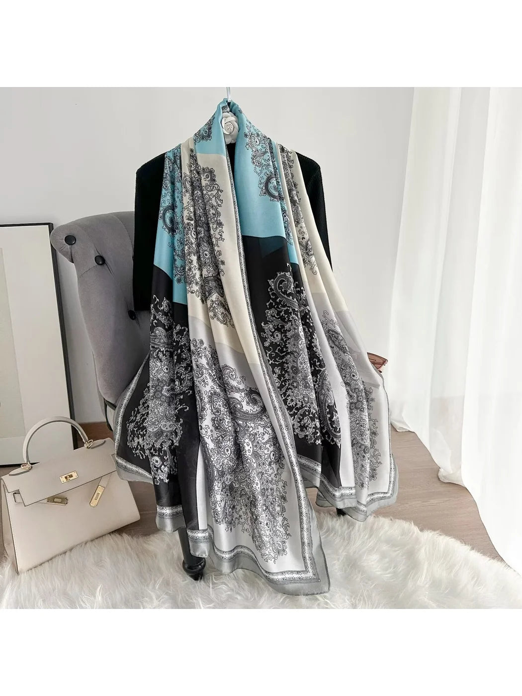 Scarvii - Ornate Paisley Colorblock Print Scarf
