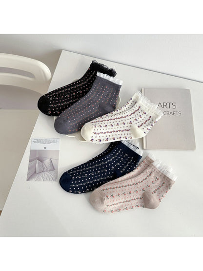 Rufia - Lace Stripe Floral Mid-Calf Socks product image 1