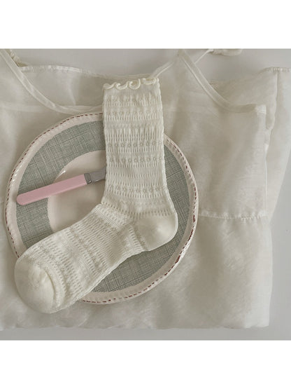 Rufia Sweet Ruffle Edge Socks in white color folded neatly